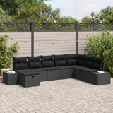 Garden Sofa Set with Pillow 8 pcs Black Poly rattan