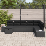 Garden Sofa Set with Pillow 8 pcs Black Poly rattan - Side View