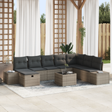 Garden Sofa Set with Pillow 9 pcs Grey Poly rattan - Front View