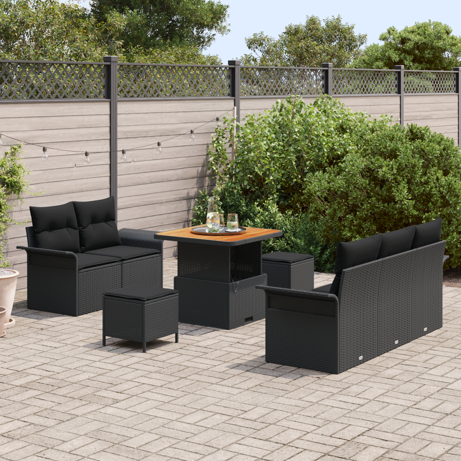 Garden Sofa Set 8 pcs 7-Seater Black