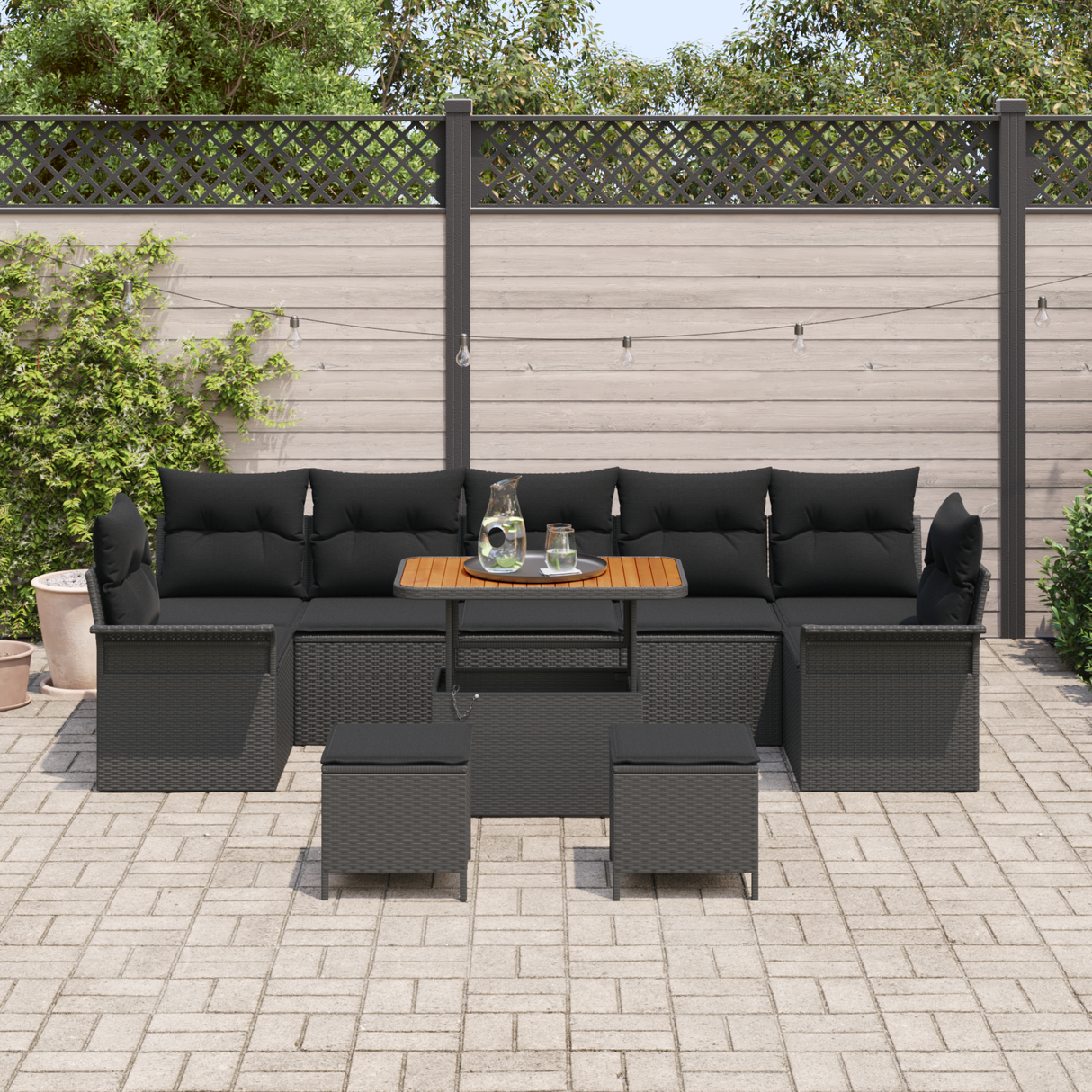 Garden Sofa Set with Cushion with Storage 10 pcs Black