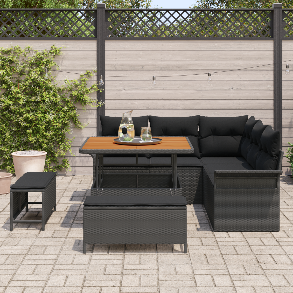 Garden Sofa Set with Cushion with Storage 8 pcs Black
