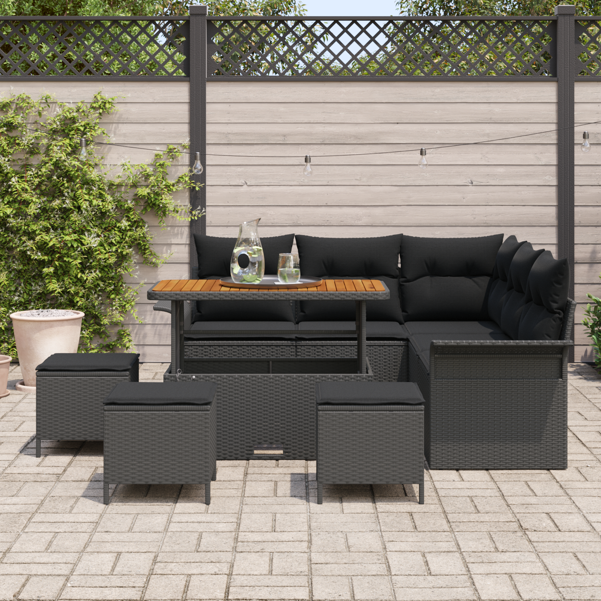 Garden Sofa Set with Cushion with Storage 9 pcs Black