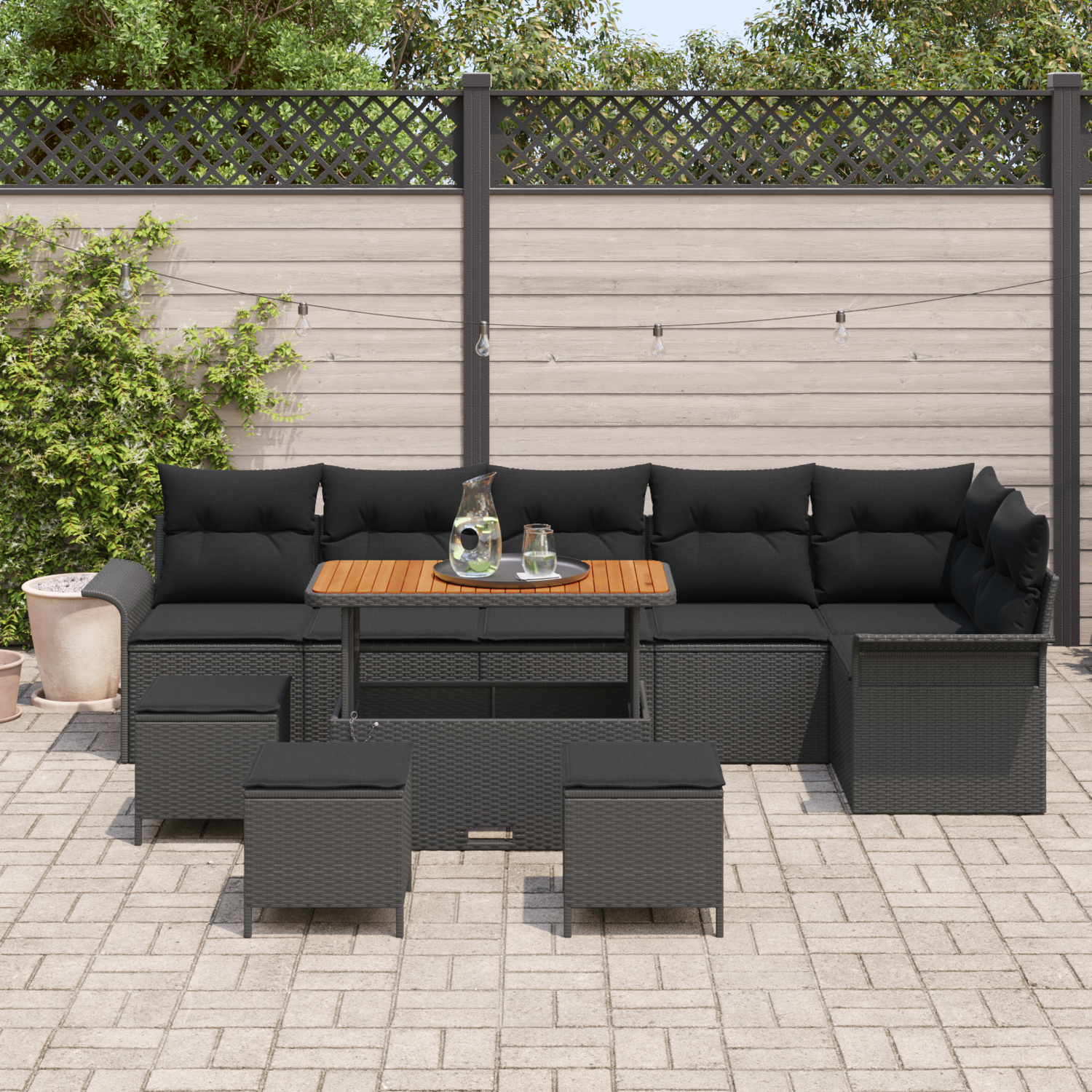 Garden Sofa Set with Cushion with Storage 10 pcs Black