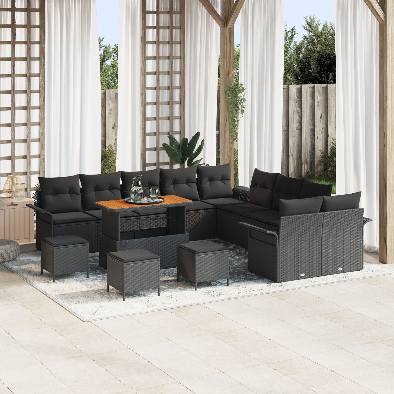 Garden Sofa Set with Cushion with Storage 14 pcs Black