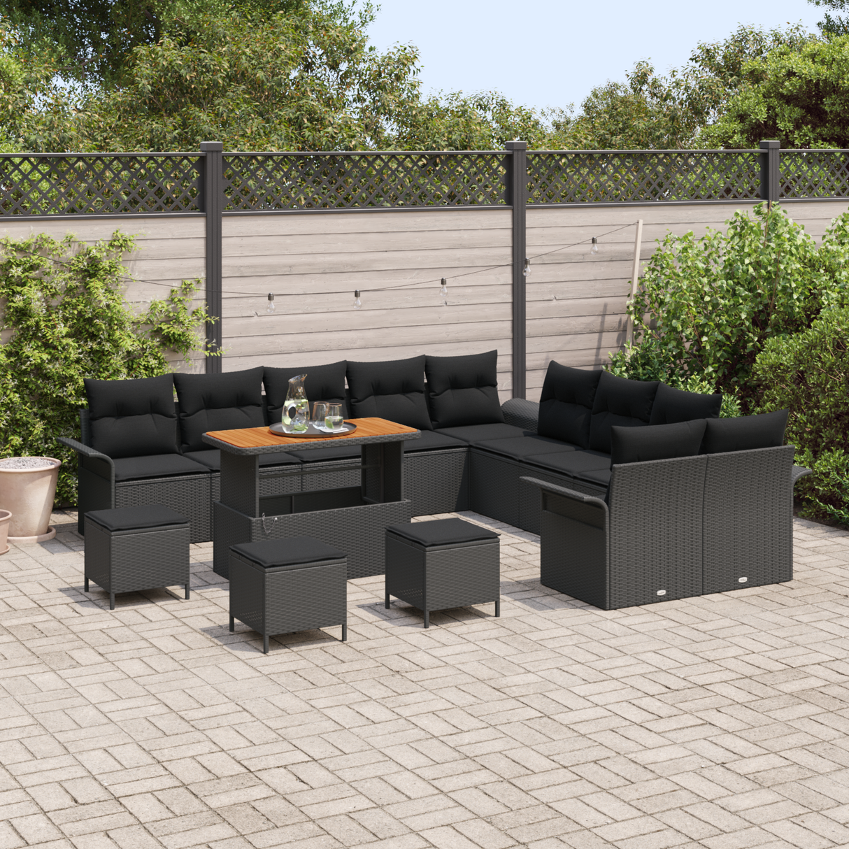 Garden Sofa Set with Cushion with Storage 14 pcs Black