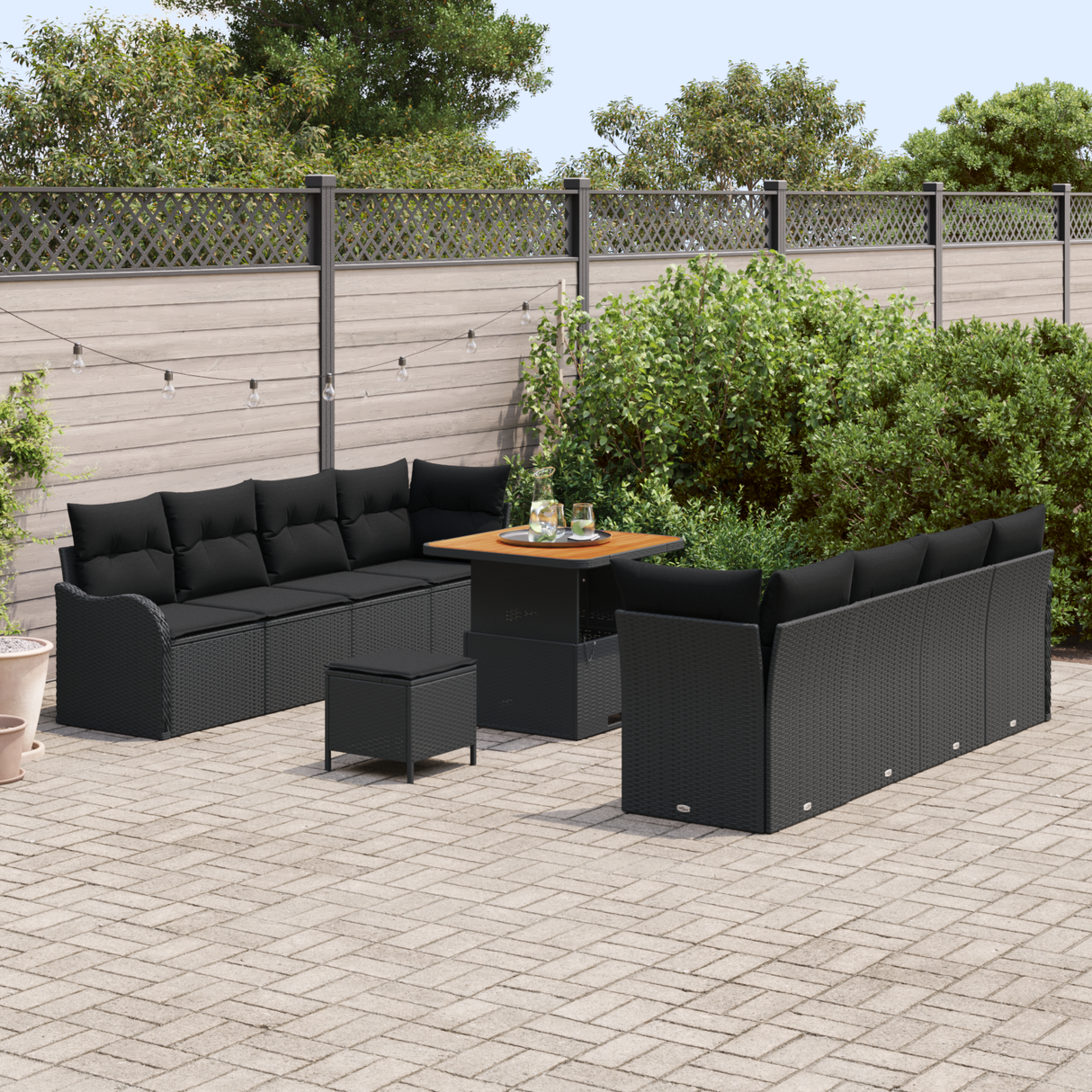 Garden Sofa Set with Cushion with Storage 11 pcs Black