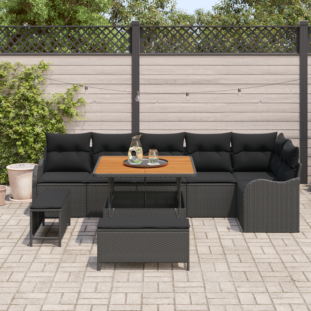 Garden Sofa Set with Cushion with Storage 9 pcs Black