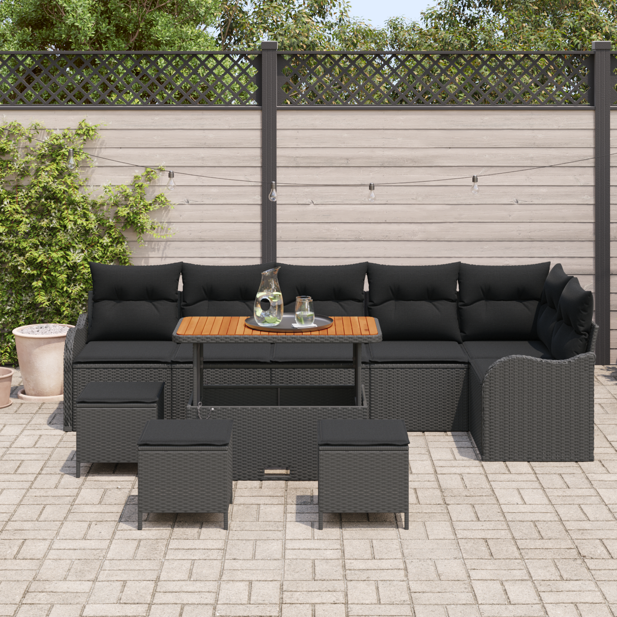Garden Sofa Set with Cushion with Storage 10 pcs Black