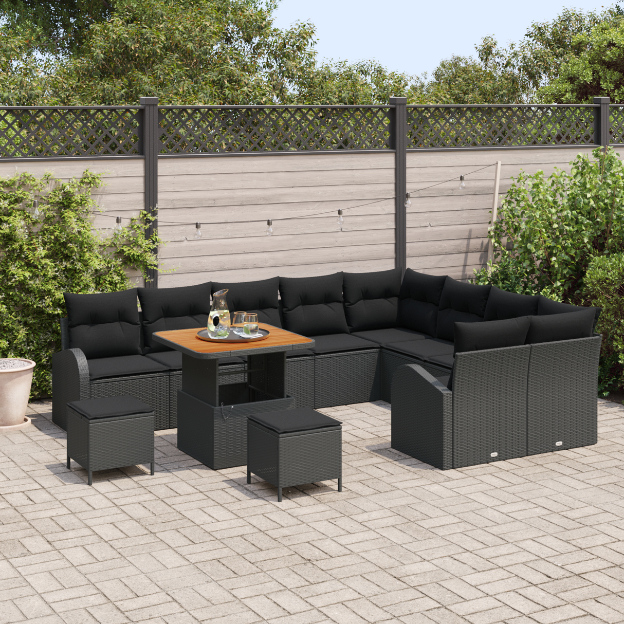 Garden Sofa Set with Cushion with Storage 12 pcs Black