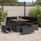 Garden Sofa Set with Cushion with Storage 8 pcs Black - Front View