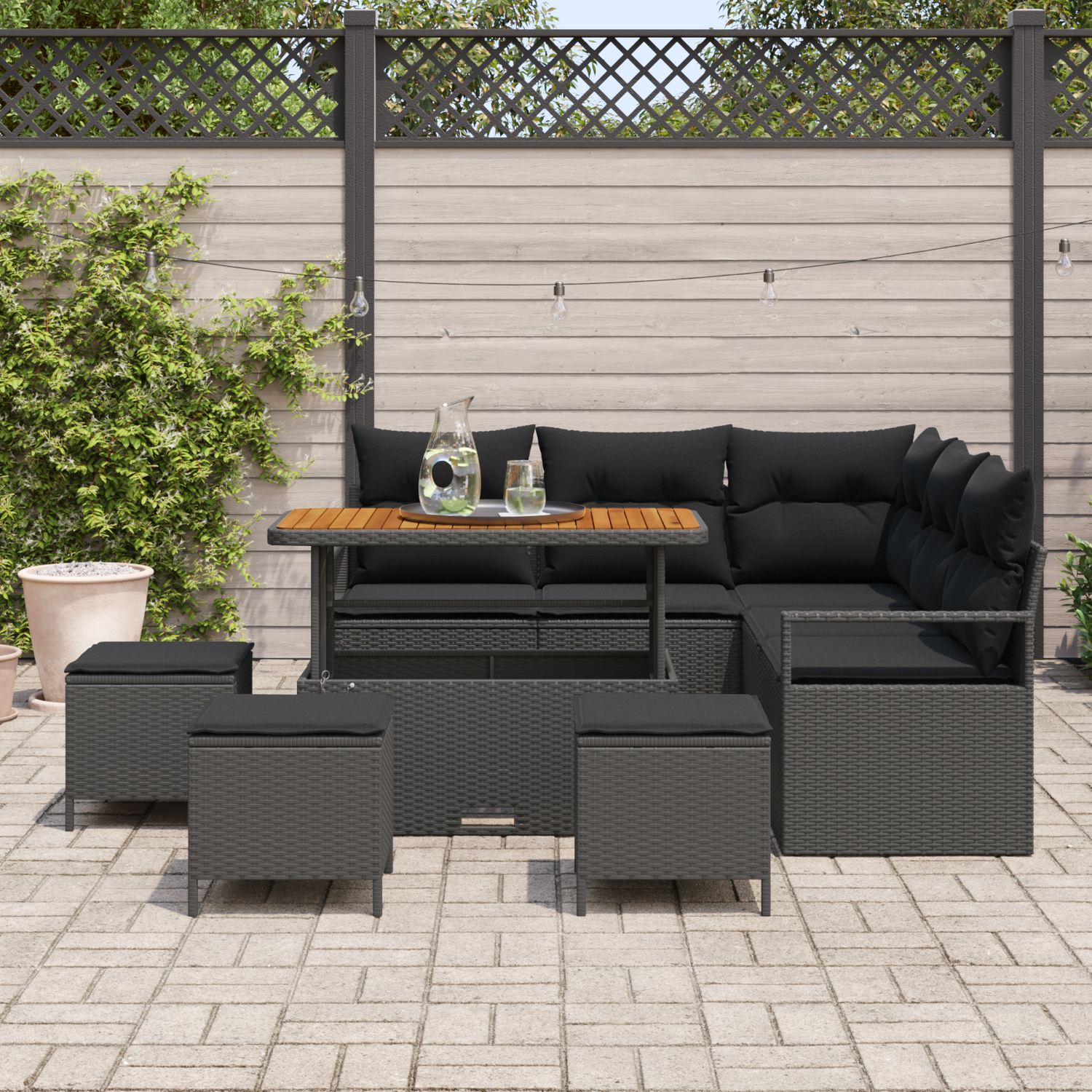 Garden Sofa Set with Cushion with Storage 9 pcs Black