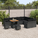 Garden Sofa Set with Cushion with Storage 12 pcs Black - Side View