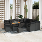 Garden Sofa Set with Cushion with Storage 12 pcs Black - Front View