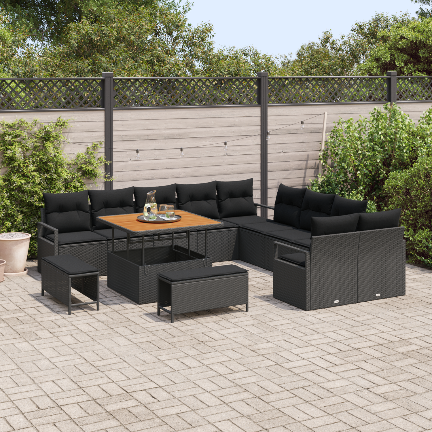 Garden Sofa Set with Cushion with Storage 13 pcs Black