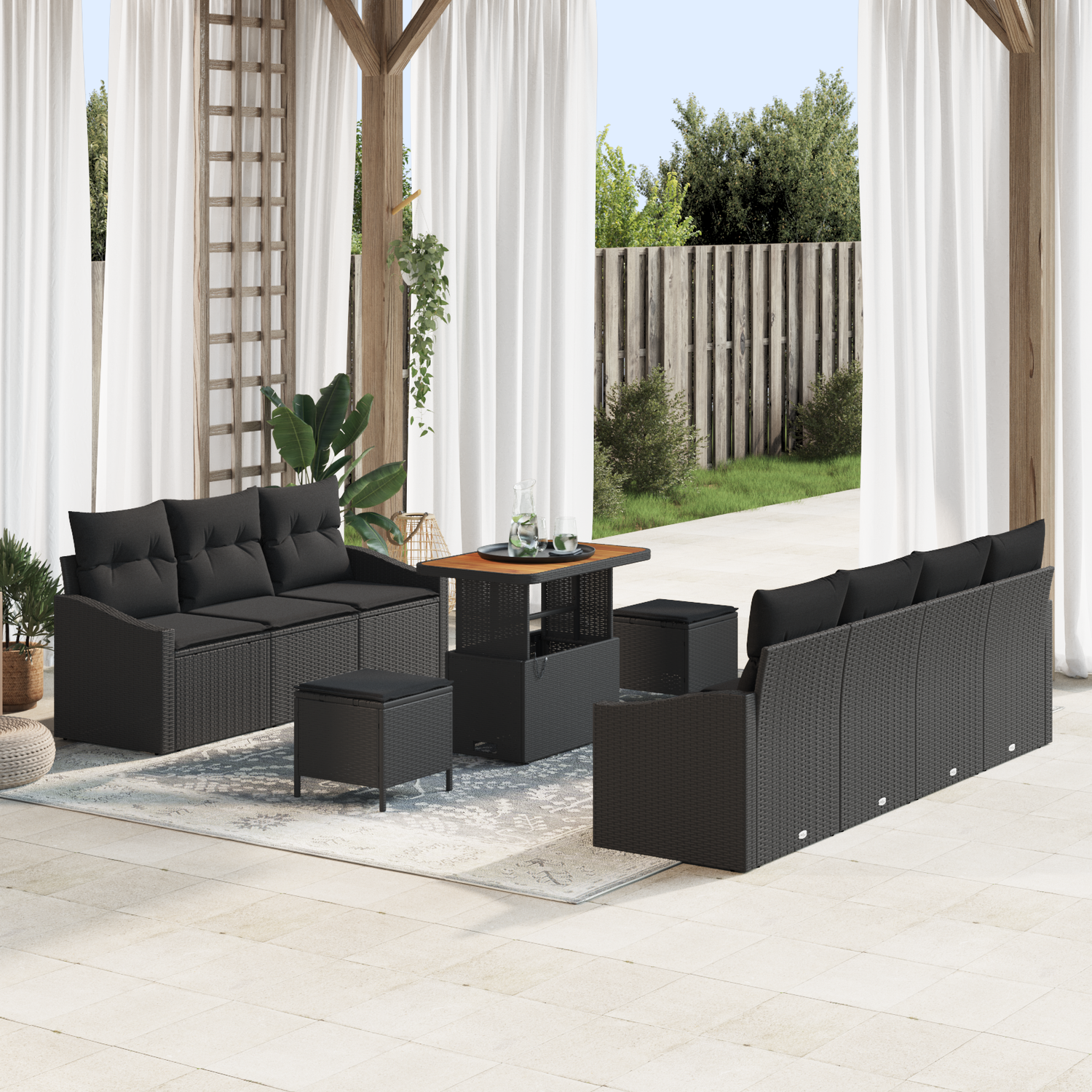 Garden Sofa Set with Cushion with Storage 10 pcs Black