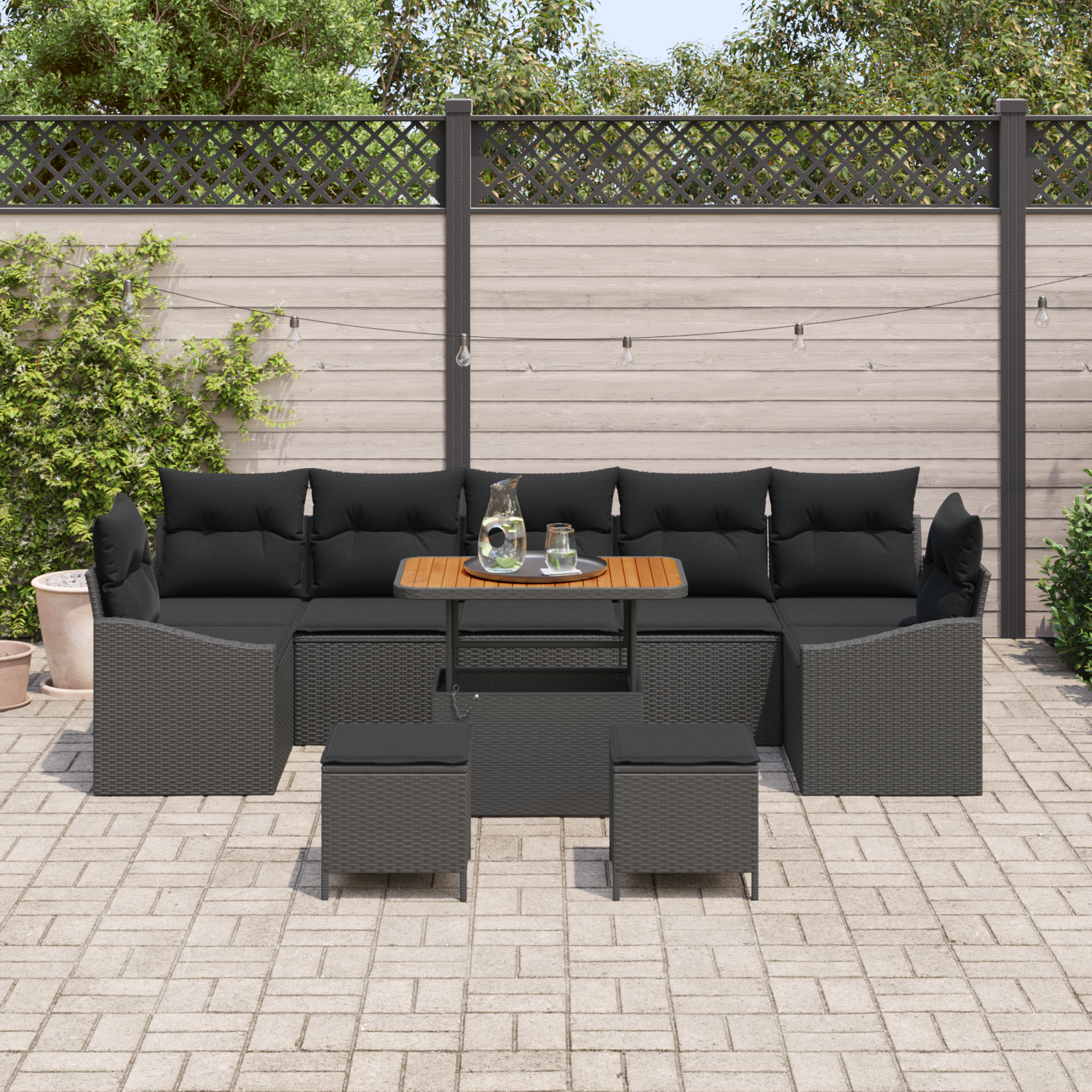 Garden Sofa Set with Cushion 10 pcs Black Poly rattan