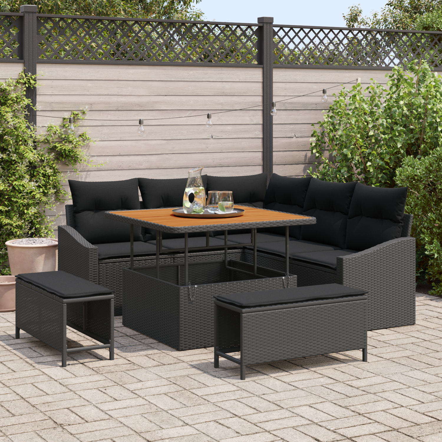 Garden Sofa Set with Cushion 8 pcs Black Poly rattan