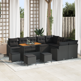 Garden Sofa Set with Cushion 13 pcs Black Poly rattan - Front View