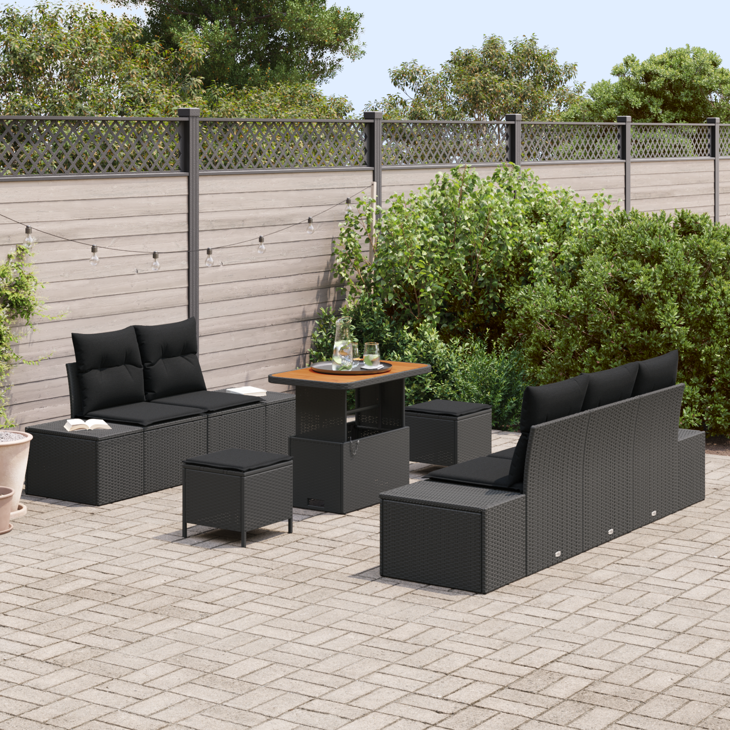 Garden Sofa Set with Cushion 8 pcs Black Poly rattan