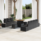Garden Sofa Set with Cushion 10 pcs Black Poly rattan - Front View