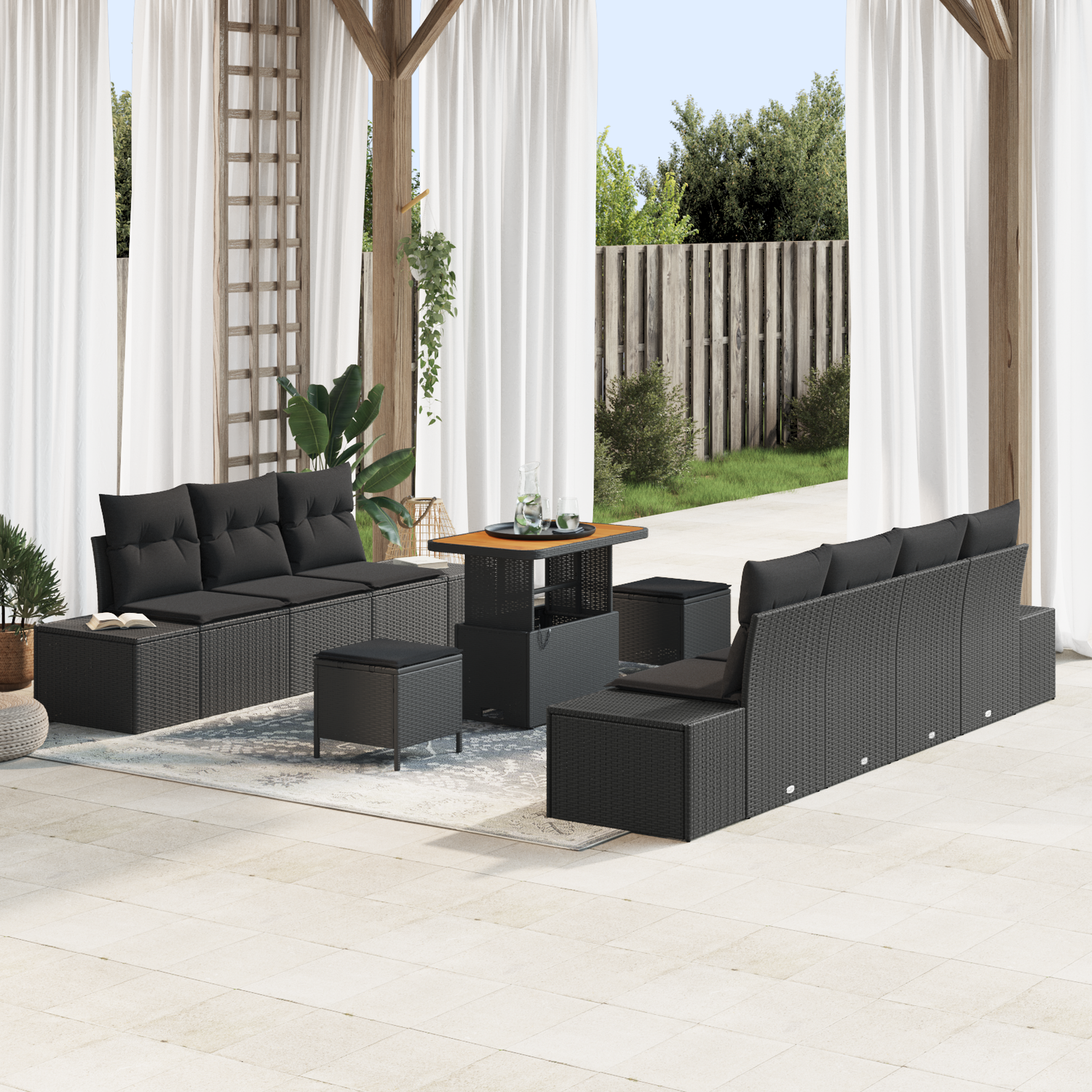 Garden Sofa Set with Cushion 10 pcs Black Poly rattan