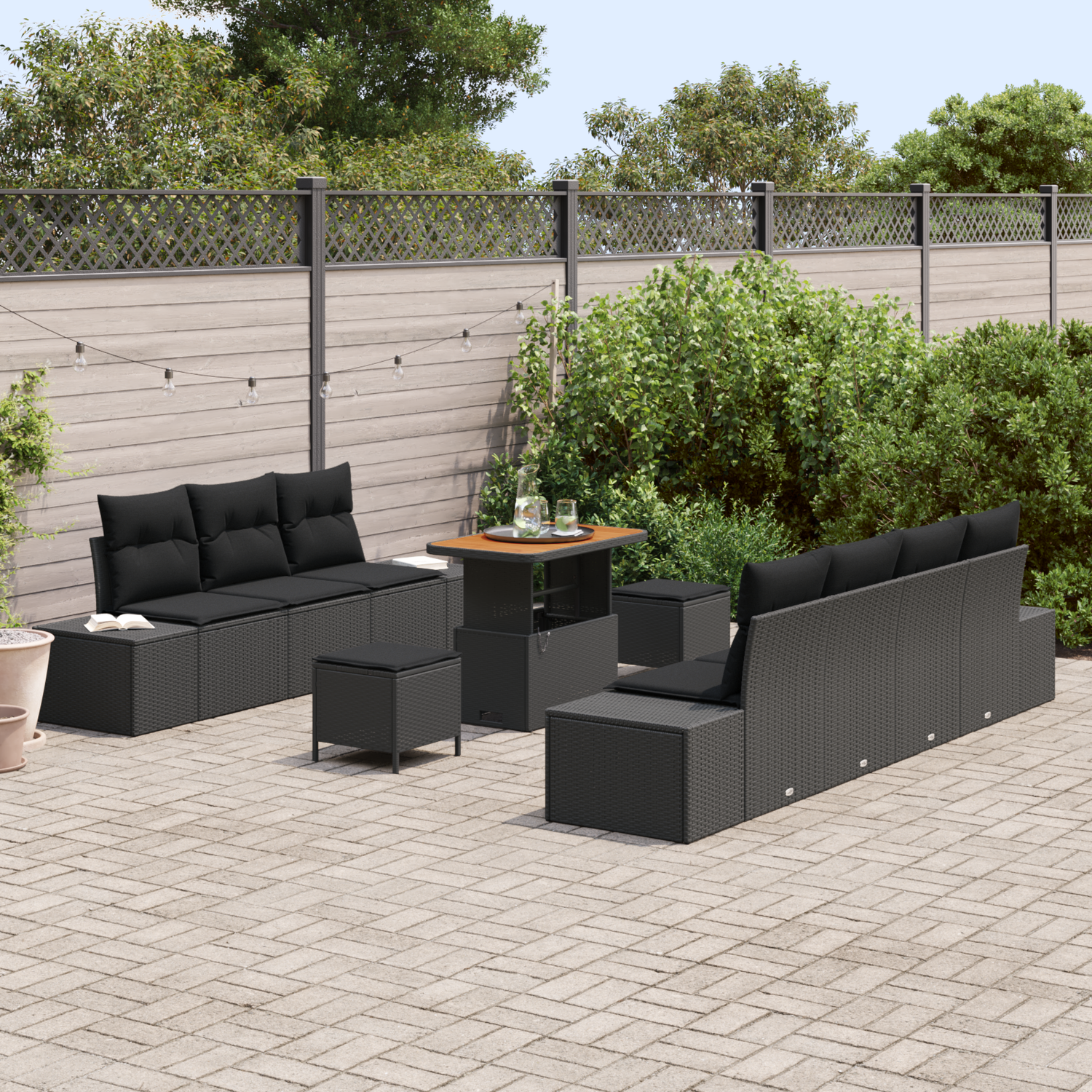 Garden Sofa Set with Cushion 10 pcs Black Poly rattan