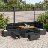 Garden Sofa Set with Cushion 9 pcs Black Poly rattan