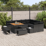 Garden Sofa Set with Cushion 12 pcs Black Poly rattan - Side View