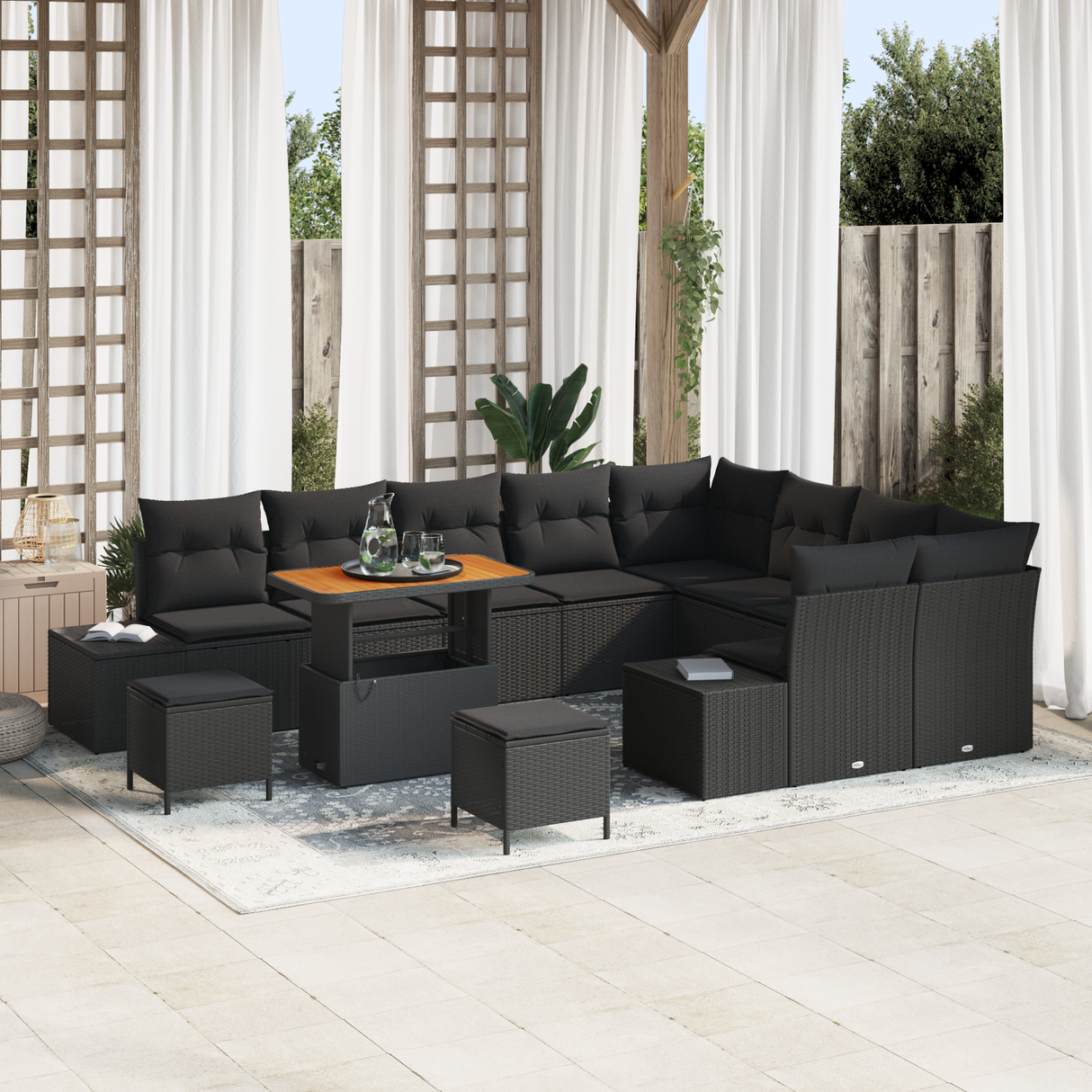 Garden Sofa Set with Cushion 12 pcs Black Poly rattan