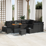 Garden Sofa Set with Cushion 12 pcs Black Poly rattan - Front View
