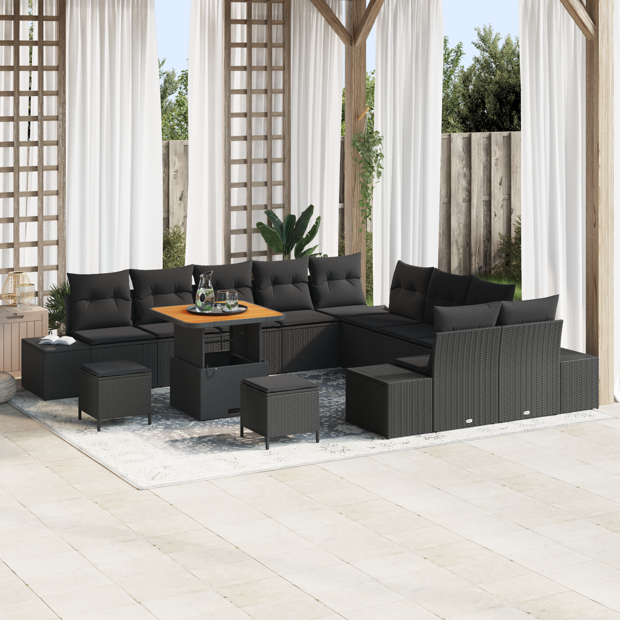 Garden Sofa Set with Cushion 13 pcs Black Poly rattan