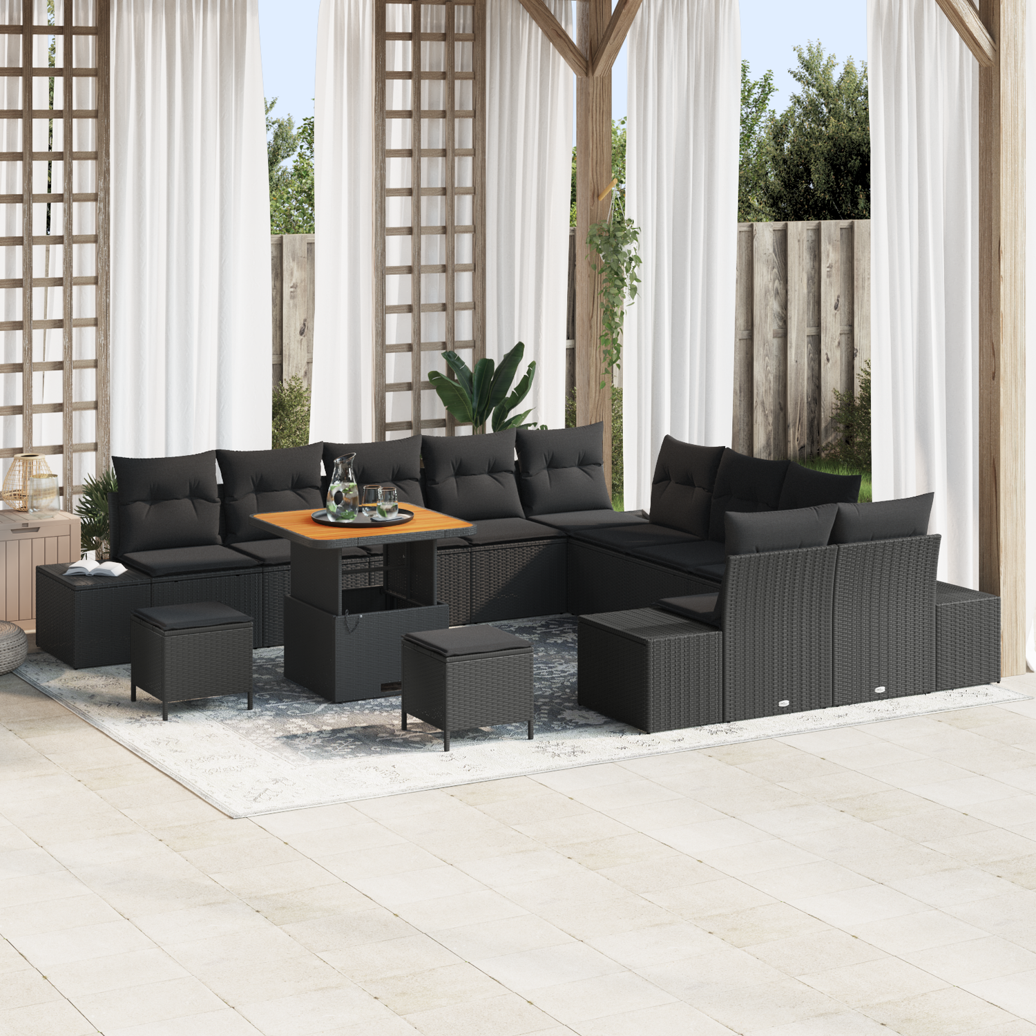 Garden Sofa Set with Cushion 13 pcs Black Poly rattan