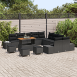 Garden Sofa Set with Cushion 14 pcs Black Poly rattan - Side View