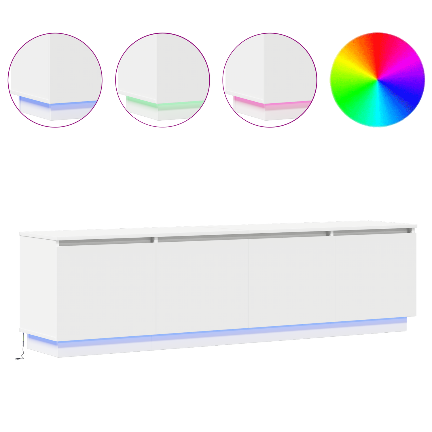 TV Cabinet with LED White 180 x 38 x 49 cm Engineered Wood