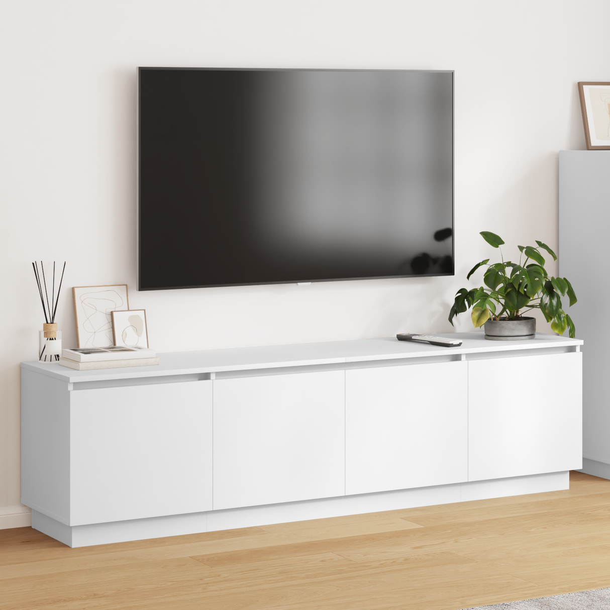TV Cabinet with LED White 180 x 38 x 49 cm Engineered Wood