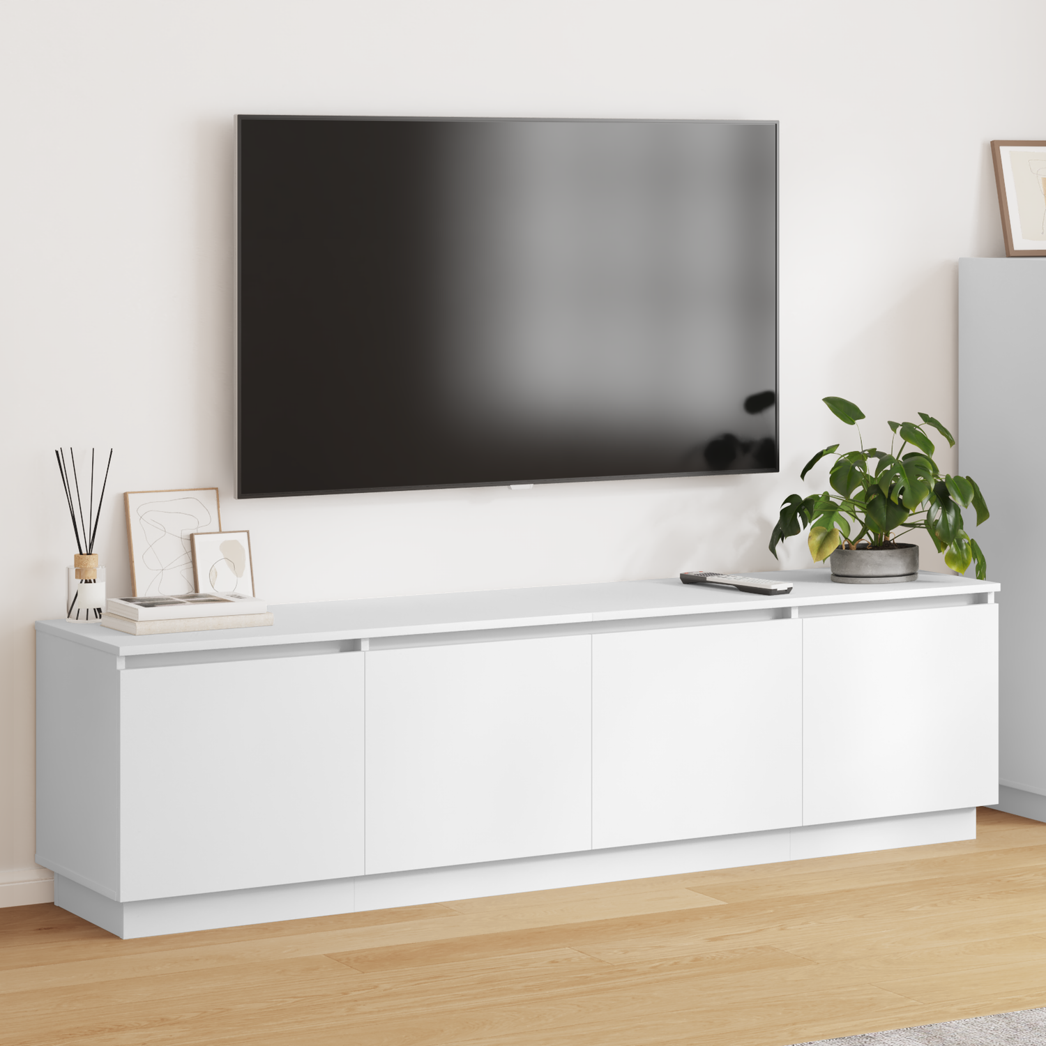TV Cabinet with LED White 180 x 38 x 49 cm Engineered Wood
