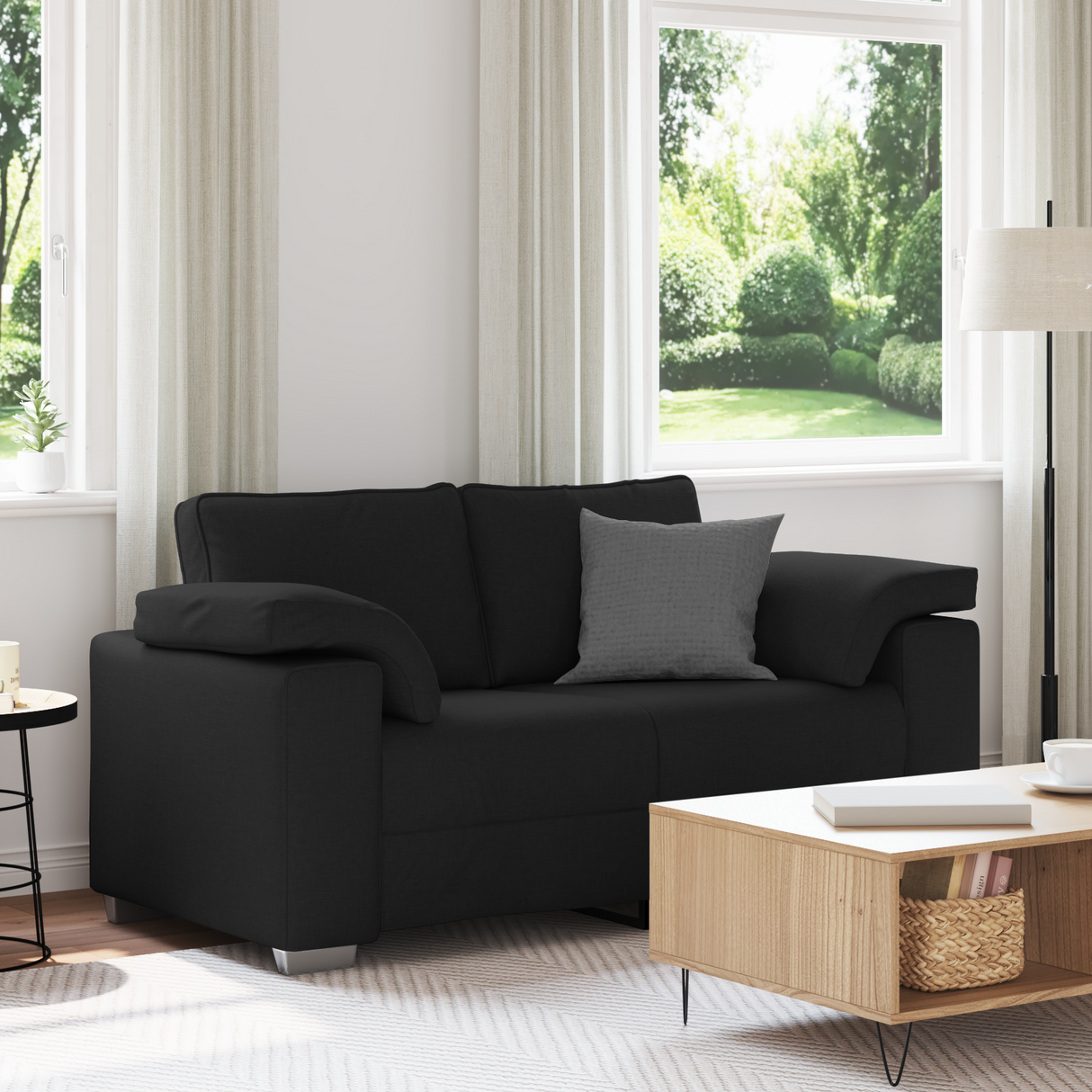 Loveseat Sofa Black 160 cm Fabric
