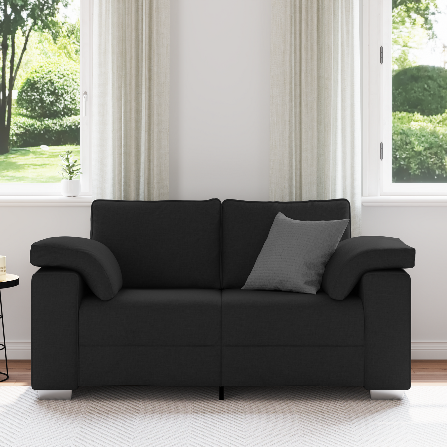 Loveseat Sofa Black 160 cm Fabric
