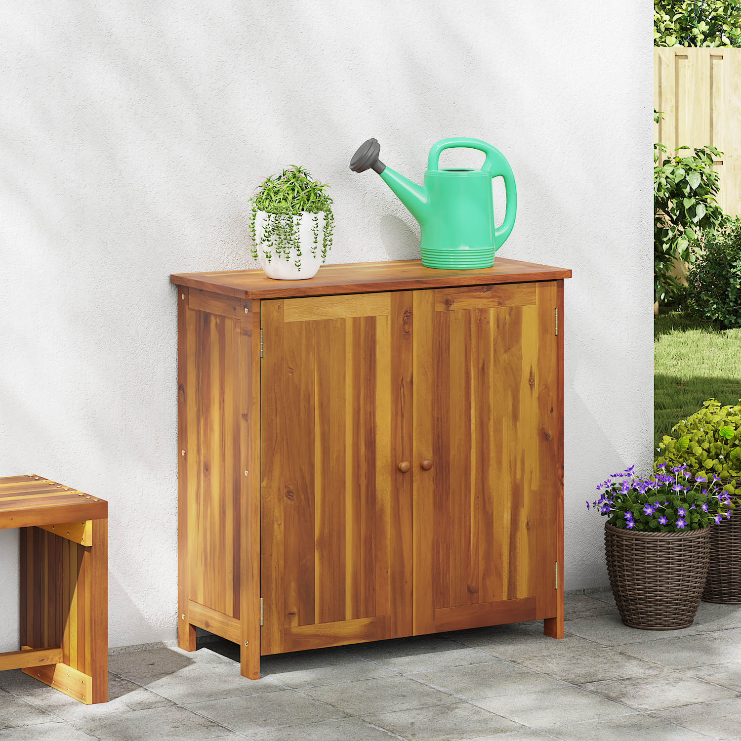 Garden Cabinet with Shelf with Door Natural Solid Acacia Wood