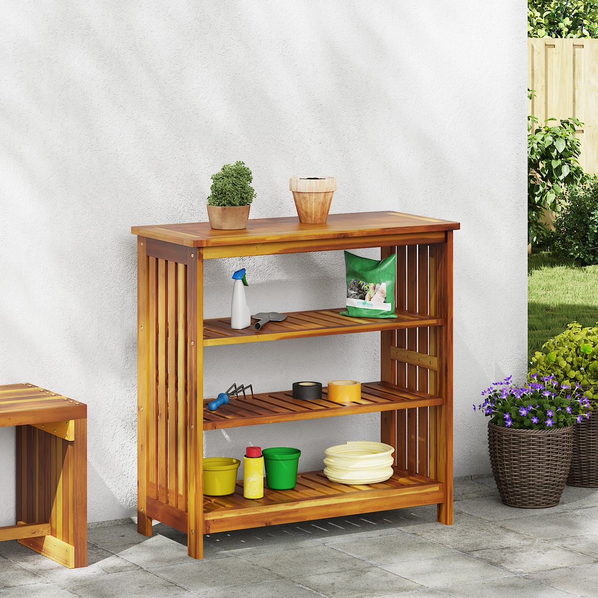 Garden Cabinet Natural 90 x 40 x 90cm Solid Acacia Wood