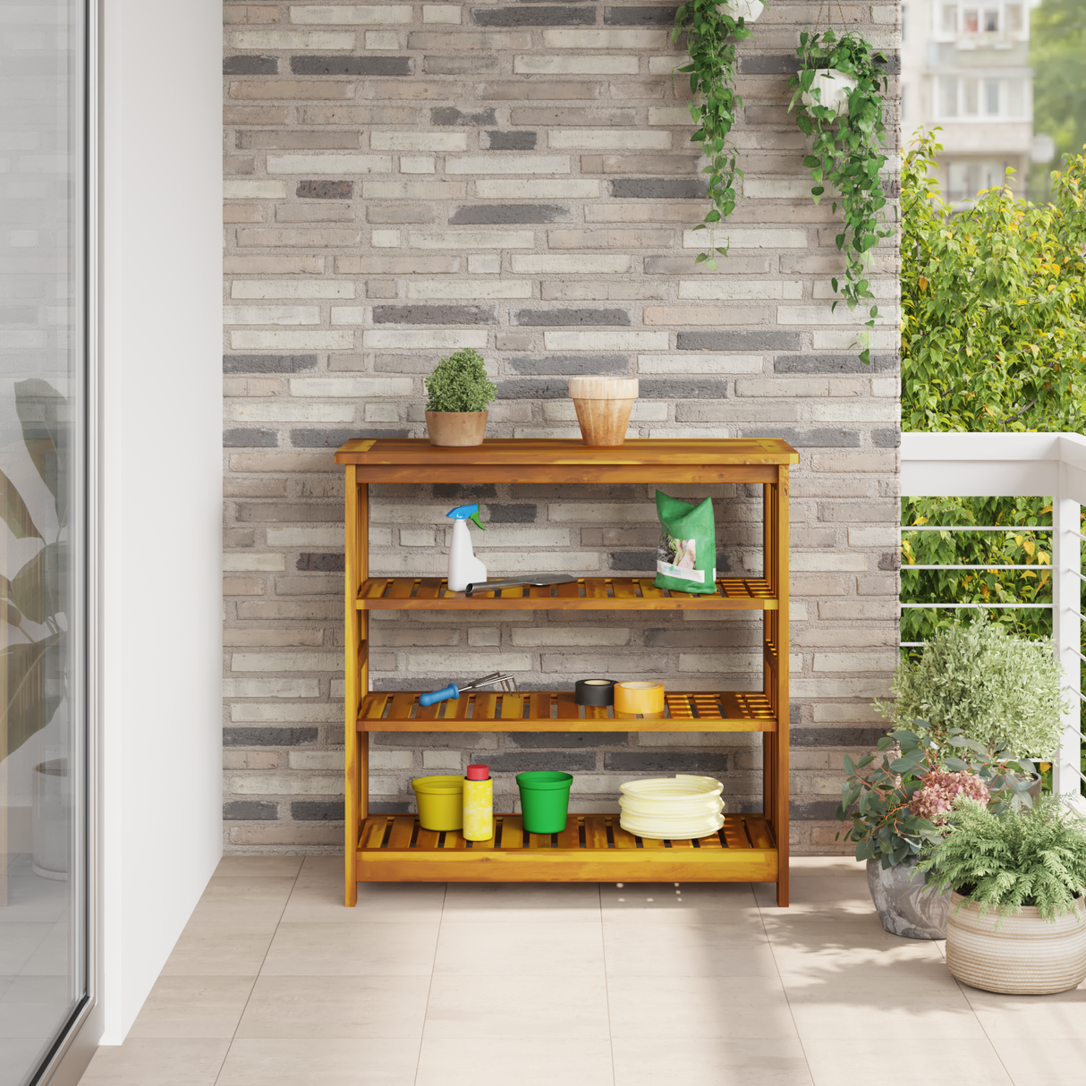 Garden Cabinet Natural 90 x 40 x 90cm Solid Acacia Wood