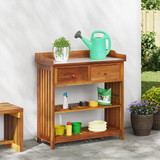 Garden Cabinet Brown 93 x 41.5 x 98cm Solid Acacia Wood - Side View