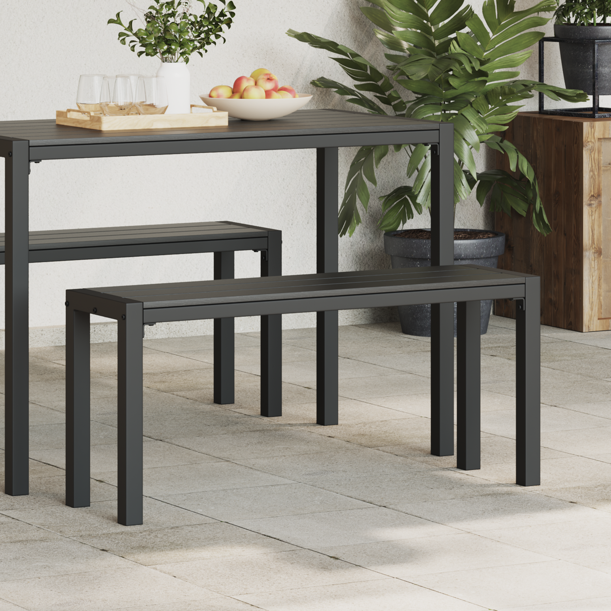 Garden Bench Black 100 x 28 x 45cm Steel