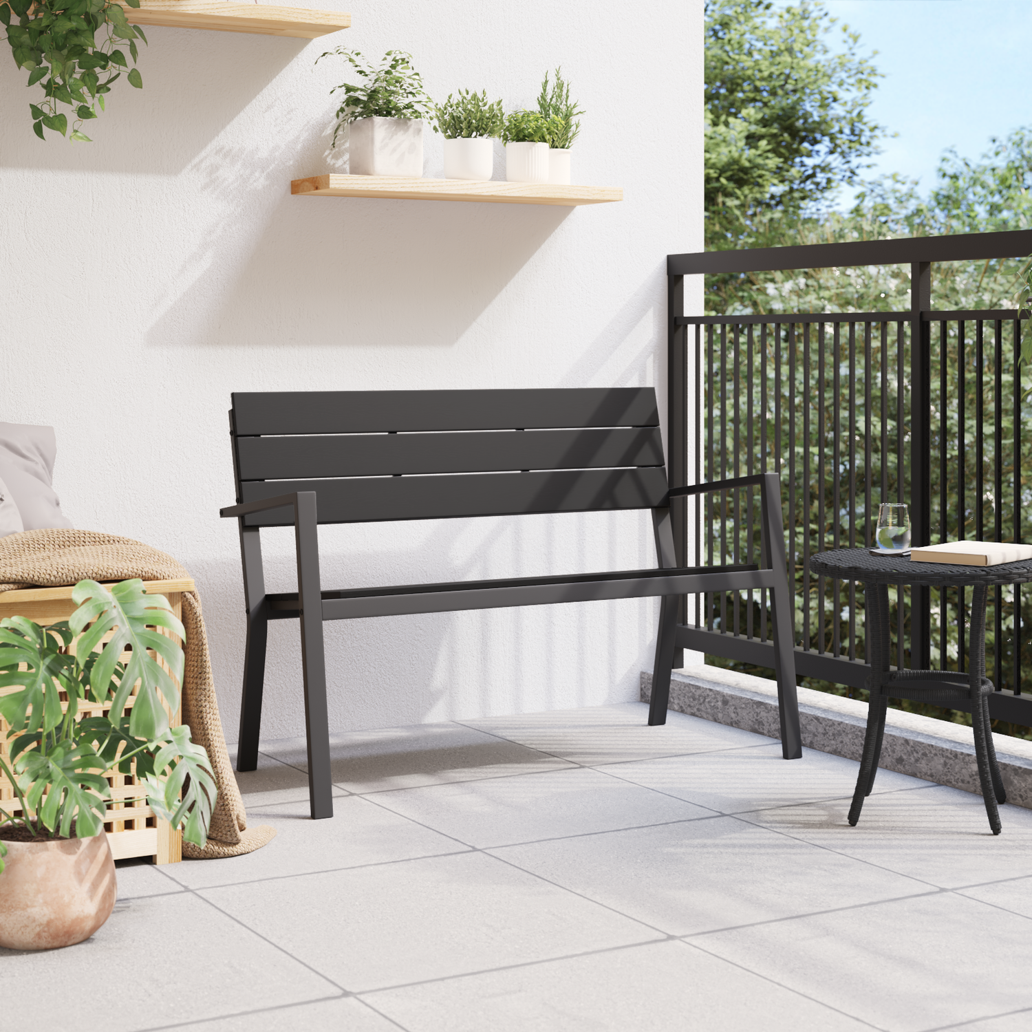 Garden Bench Black 118 x 54 x 77cm Steel