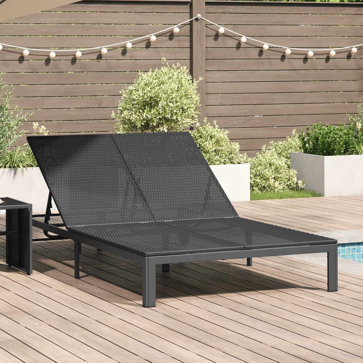 Sunbed Black 206 x 115 x 75 cm Poly Rattan