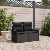 Garden Sofa with Cushion Black 141 x 62 x 69 cm Poly Rattan - Front View