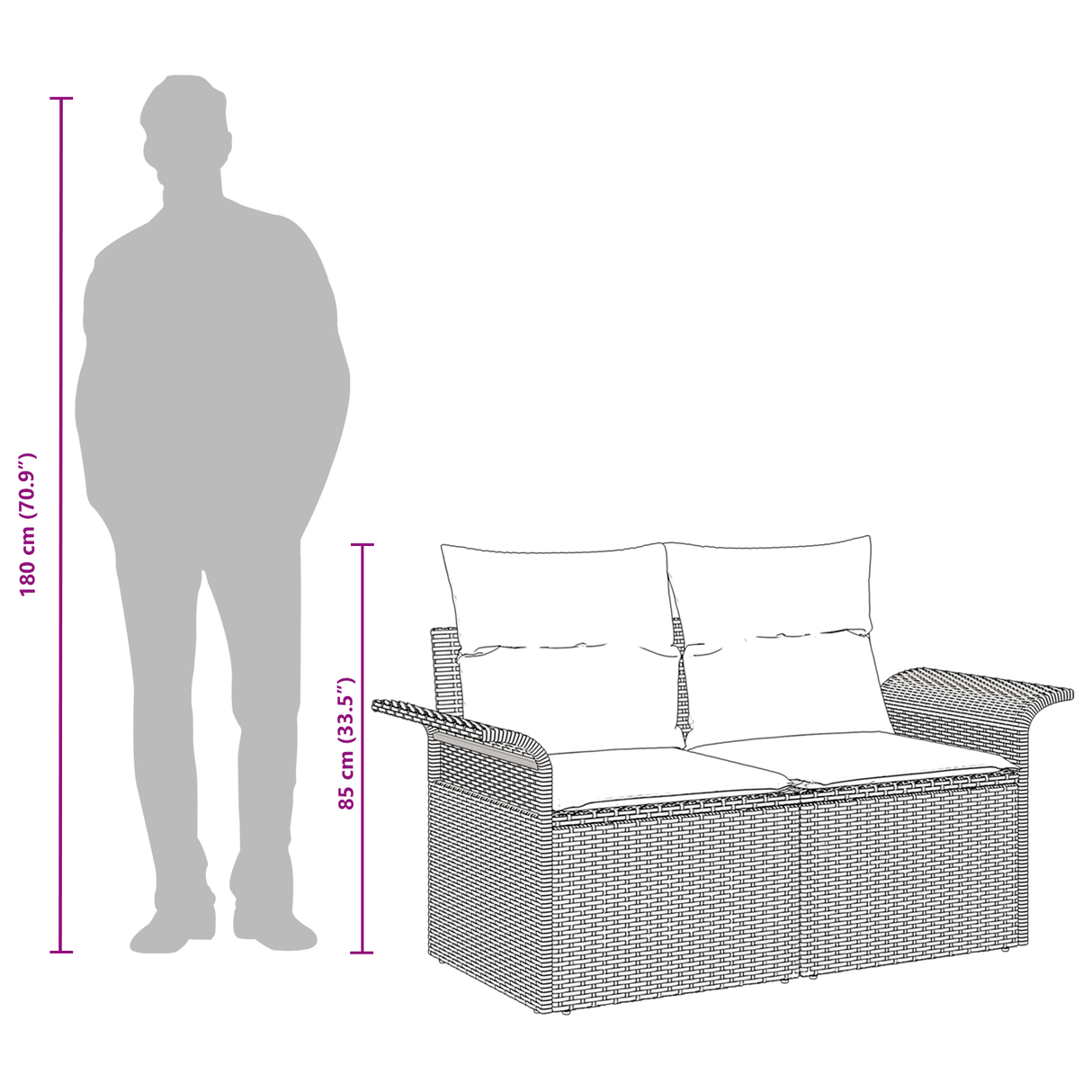 Garden Sofa with Cushion Black 141 x 62 x 69 cm Poly Rattan