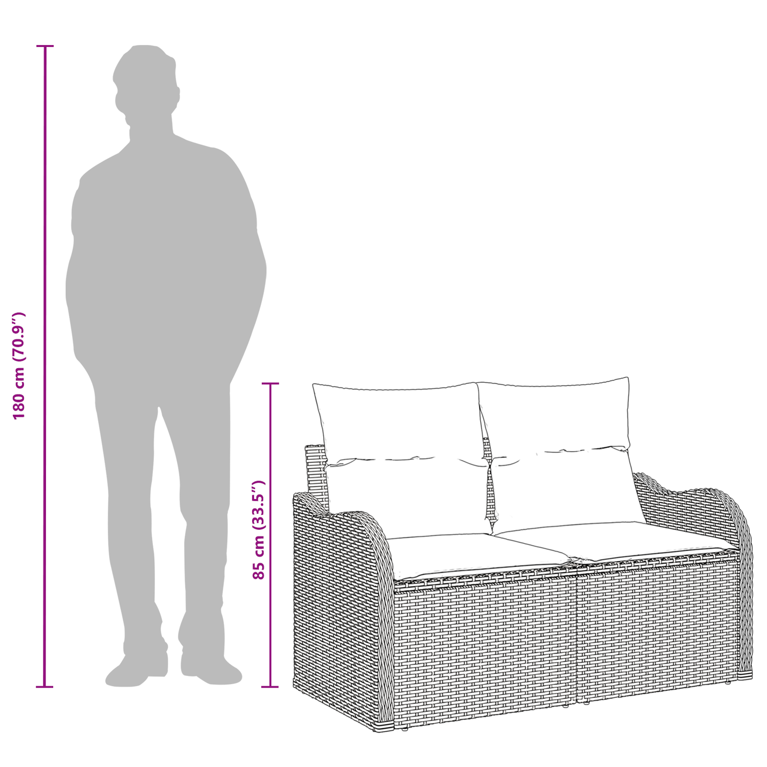 Garden Sofa with Cushion Black 121 x 62 x 69cm Poly Rattan