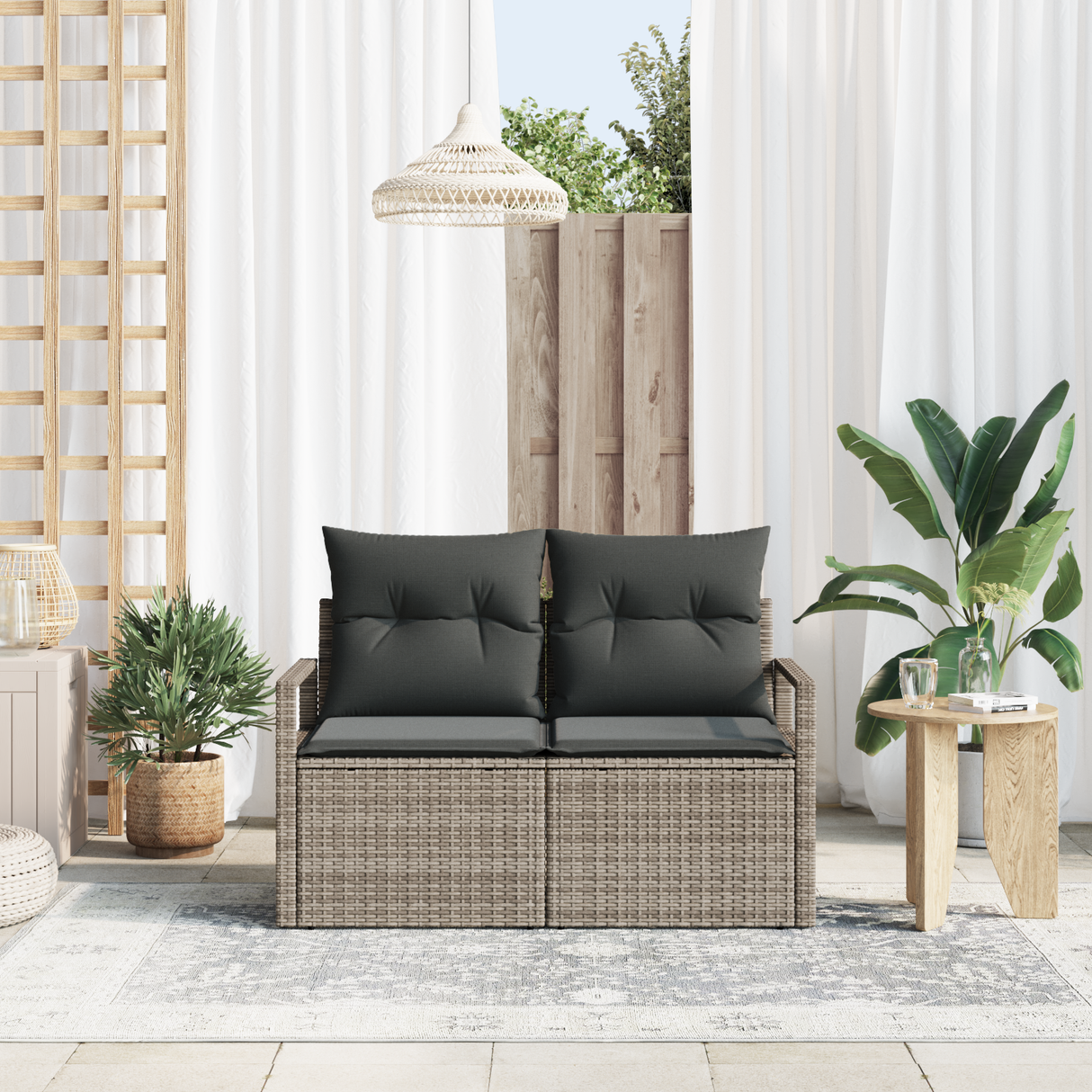 Garden Sofa with Cushion 120 x 62 x 69 cm. Poly Rattan